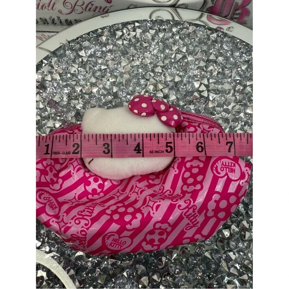 Hello Kitty bag makeup plush White Plush Face Pink Polka Dot Bow Cosmetic Pouch